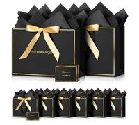 BBLIKE Birthday Gift Bags for Present - 8 Pcs Large Happy Birthday Bags with 8 Ribbon and 8 Cards 10 Tissue Paper, Paper Party Bags with Handles for Men and Women Anniversary