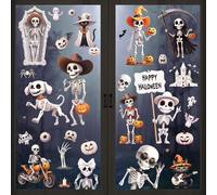 BBLIKE Halloween Window Stickers, 9 Sheets Halloween Window Clings, Cute Witch Skeleton Ghost Patterns PVC Window Sticker for Treat or Trick Party Favors Decal Supplies Decor Accessories