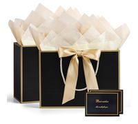 BBLIKE Medium Gift Bags for Present - 2 Pcs Birthday Gift Bag with 4 Wrappers and 2 Cards, Luxury Paper Bags with Handles for Girls Boys Wedding Party Christmas Valentines Bridesmaid (Golden-Black)