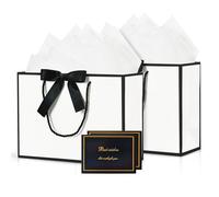 BBLIKE Medium Gift Bags for Present - 2 Pcs Birthday Gift Bag with 4 Wrappers and 2 Cards, Luxury Paper Bags with Handles for Girls Boys Wedding Party Christmas Valentines Bridesmaid (White Black)