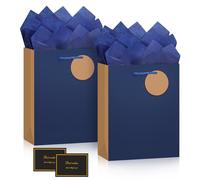 BBLIKE Paper Gift Bags for Presents - 2 Pcs Medium Blue Gift Bag, Large Exquisite Personalised polka dot Gift Bags with Handles for Wedding Christmas Birthday Valentines Party Favors Women's Day