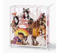 BBLIKE Stuffed Animal Storage - Zoo Soft Toy Storage Organizer for Teddy, Save Space Plush Toys Chest with Wheels, Large Capacity Stuffed Animal Holder for Kids Room, Playroom, Nursery（Pink）