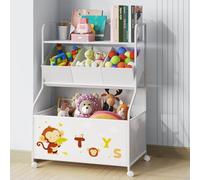 BBLIKE Toy Storage Organizer with Wheels - 3-Tier Kids Large Toy Box, Toy Chest Storage for Boys Girls Toddlers, Kids Bookshelf with 3 Fabric Toy Boxes for Playroom, White