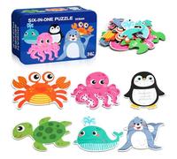 BBLIKE Wooden Jigsaw Puzzle, Classic Style, 6 Pieces, 6 Sets, Ages 3-5, Sea Animal Theme