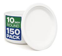 BBliss 10 Inch White Biodegradable Disposable Plates - 150 Pack Heavy Duty Eco Friendly Sugarcane Bagasse Paper - BPA Free, Microwave & Freezer Safe Party Plates for Weddings, Picnics, BBQ, Camping