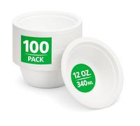 BBliss 12oz (340ml) Compostable Bowls - 100 Pack | Eco-Friendly Heavy-Duty Sugarcane Bagasse | Biodegradable & Food Safe | Disposable Serving Bowls for Soup, Nuts, Dessert, Salad, Snack, Ice Cream