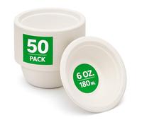 BBliss 6oz (180ml) Compostable Bowls - 50 Pack | Eco-Friendly Heavy-Duty Sugarcane Bagasse | Biodegradable & Food Safe | Disposable Serving Bowls for Soup, Nuts, Dessert, Salad, Snack, Ice Cream