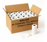 BBliss Premium Thermal Paper Till Rolls 57mm x 40mm (Approx. 10m Length) for Credit Card, PDQ, POS, & EPOS Machines | Smooth BPA-Free White Receipt Rolls for Card Terminals, Cash Registers - 50 Rolls