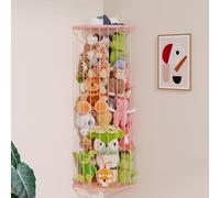 BBLlKE Stuffed Animal Storage Zoo - Corner Plush Toy Organizer Length Adjustable, Wall Hanging Stuffed Animal Net Holder for Nursery Playroom Bedroom Kids Room, Decor Shelf, Pink