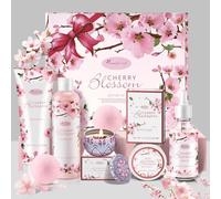 BBlove Bath and Body Gift Set for Women and Girls, Luxury Spa Set for Home, 7 Pieces, Japanese Cherry Blossom Scent, Shower Gel, Body Lotion, Bath Oil, Salt