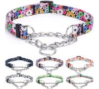 Bbmmayy Martingale Collar, Training Dog Collar, Stainless Steel Chain Pet Collar for No Pull Dog Walking Flowers Design Large Medium Small Dogs (M, Fireworks)