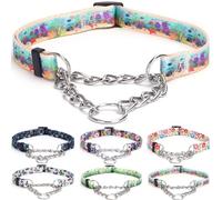 Bbmmayy Martingale Collar, Training Dog Collar, Stainless Steel Chain Pet Collar for No Pull Dog Walking Flowers Design Large Medium Small Dogs (S, Ocean)
