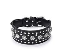 Bbmmayy Rhinestones Dog Collars Flower Pattern Rhinestone Studded Leather Sparkly Crystal Diamonds Dazzling Sparkling Elegant Fancy PU Leather Dog Collar for Medium & Large Dogs (L, Black)