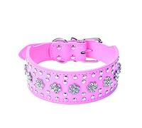Bbmmayy Rhinestones Dog Collars Flower Pattern Rhinestone Studded Leather Sparkly Crystal Diamonds Dazzling Sparkling Elegant Fancy PU Leather Dog Collar for Medium & Large Dogs (M, Hot Pink)