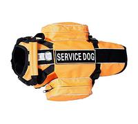 Bbmmayy Service Dog Harness, Saddle Bag Backpack Carrier Outdoor Travel Hiking Camping Harness, Removable Saddle Bags and Patches (Orange, S Girth 16-20")
