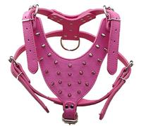 Bbmmayy Spiked Leather Dog Harness Chest for 26"~34" Large Dogs Pitbull Mastiff Boxer Bully Black/Pink/Red/Gold Brown/Leopard/Brown (Spiked Hot Pink)