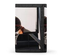 BBNMSJKS Abstract Music Themed Print Trifold Wallet with ID Window & Key Ring | Slim Front Pocket Wallet with 8 Card Holder, Basketball Shot, One size, Modern