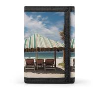 BBNMSJKS Abstract Music Themed Print Trifold Wallet with ID Window & Key Ring | Slim Front Pocket Wallet with 8 Card Holder, Beach and Awning, One size, Modern