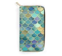 BBNMSJKS Beach Dunes Print Long Wallet for Women Men PU Leather Card Holder Organizer with Zipper Coin Pocket & Cash Slots, Gold Mermaid Scale, 19.7x10.5cm, Modern
