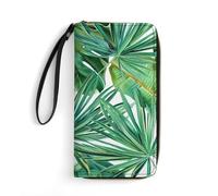BBNMSJKS Beach Sunrise White Wave Print PU Leather Wristlet Wallet Slim Card Holder Organizer with Zipper Coin Pocket & Cash Slots for Women Men, Tropical Palm Banana Leaves, 19.7x10.5cm, Modern