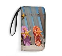 BBNMSJKS Beach Sunrise White Wave Print PU Leather Wristlet Wallet Slim Card Holder Organizer with Zipper Coin Pocket & Cash Slots for Women Men, Flip Flop, 19.7x10.5cm, Modern