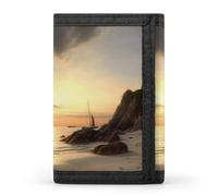 BBNMSJKS Black And Blue Dragonfly Print Trifold Wallet with ID Window & Key Ring | Slim Front Pocket Wallet with 8 Card Holder, Calm Coastal Scene, One size, Modern