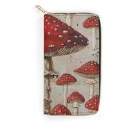 BBNMSJKS Black Music Notes Print Long Wallet for Women Men PU Leather Card Holder Organizer with Zipper Coin Pocket & Cash Slots, Red White Mushroom, 19.7x10.5cm, Modern