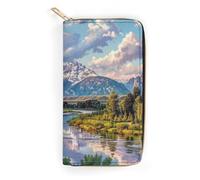 BBNMSJKS Black Music Notes Print Long Wallet for Women Men PU Leather Card Holder Organizer with Zipper Coin Pocket & Cash Slots, Grand Teton National Park, 19.7x10.5cm, Modern