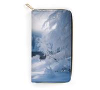 BBNMSJKS Black Music Notes Print Long Wallet for Women Men PU Leather Card Holder Organizer with Zipper Coin Pocket & Cash Slots, Beautiful Snowscape, 19.7x10.5cm, Modern
