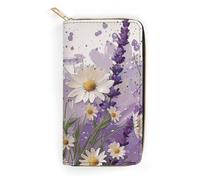 BBNMSJKS Black Music Notes Print Long Wallet for Women Men PU Leather Card Holder Organizer with Zipper Coin Pocket & Cash Slots, Lavender and Daisies, 19.7x10.5cm, Modern