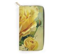 BBNMSJKS Black Music Notes Print Long Wallet for Women Men PU Leather Card Holder Organizer with Zipper Coin Pocket & Cash Slots, Yellow Rose, 19.7x10.5cm, Modern