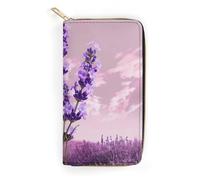 BBNMSJKS Black Music Notes Print Long Wallet for Women Men PU Leather Card Holder Organizer with Zipper Coin Pocket & Cash Slots, Lavender Flower, 19.7x10.5cm, Modern