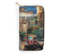 BBNMSJKS Black Music Notes Print Long Wallet for Women Men PU Leather Card Holder Organizer with Zipper Coin Pocket & Cash Slots, San Francisco, 19.7x10.5cm, Modern