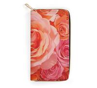 BBNMSJKS Blue Butterfly Print Long Wallet for Women Men PU Leather Card Holder Organizer with Zipper Coin Pocket & Cash Slots, Orange Pink Rose, 19.7x10.5cm, Modern