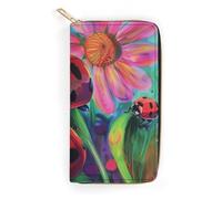 BBNMSJKS Blue Butterfly Print Long Wallet for Women Men PU Leather Card Holder Organizer with Zipper Coin Pocket & Cash Slots, Colorful Ladybird, 19.7x10.5cm, Modern