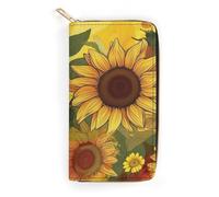 BBNMSJKS Blue Butterfly Print Long Wallet for Women Men PU Leather Card Holder Organizer with Zipper Coin Pocket & Cash Slots, Yellow Sunflowers, 19.7x10.5cm, Modern