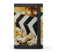 BBNMSJKS Blue Butterfly Print Trifold Wallet with ID Window & Key Ring | Slim Front Pocket Wallet with 8 Card Holder, Cinema Movie Clapboard and Popcorn, One size, Modern