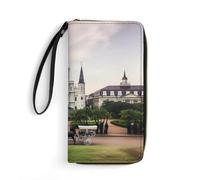 BBNMSJKS Bunny Rabbit Print PU Leather Wristlet Wallet Slim Card Holder Organizer with Zipper Coin Pocket & Cash Slots for Women Men, Jackson Square, 19.7x10.5cm, Modern