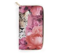 BBNMSJKS Camouflage Pattern Print Long Wallet for Women Men PU Leather Card Holder Organizer with Zipper Coin Pocket & Cash Slots, Pink Flower Leopard, 19.7x10.5cm, Modern