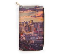 BBNMSJKS Camouflage Pattern Print Long Wallet for Women Men PU Leather Card Holder Organizer with Zipper Coin Pocket & Cash Slots, Las Vegas Sunset, 19.7x10.5cm, Modern