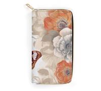 BBNMSJKS Colorful Birch Tree Print Long Wallet for Women Men PU Leather Card Holder Organizer with Zipper Coin Pocket & Cash Slots, Floral With Butterfly, 19.7x10.5cm, Modern