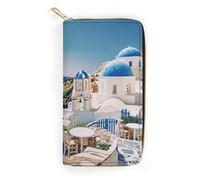 BBNMSJKS Colorful Bird 1 Print Long Wallet for Women Men PU Leather Card Holder Organizer with Zipper Coin Pocket & Cash Slots, Santorini Greek Island Sea View, 19.7x10.5cm, Modern