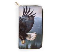 BBNMSJKS Colorful Bird Print Long Wallet for Women Men PU Leather Card Holder Organizer with Zipper Coin Pocket & Cash Slots, Flying Eagle, 19.7x10.5cm, Modern