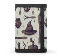 BBNMSJKS Colorful Flowers Print Trifold Wallet with ID Window & Key Ring | Slim Front Pocket Wallet with 8 Card Holder, Different Witch Equipment, One size, Modern