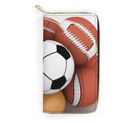 BBNMSJKS Corgi Floral Flowers Print Long Wallet for Women Men PU Leather Card Holder Organizer with Zipper Coin Pocket & Cash Slots, Sports Ball, 19.7x10.5cm, Modern