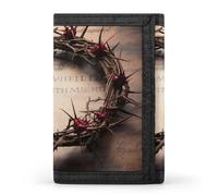 BBNMSJKS Crazy Save Manatee Print Trifold Wallet with ID Window & Key Ring | Slim Front Pocket Wallet with 8 Card Holder, Crown of Thorns Art, One size, Modern