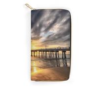 BBNMSJKS Cute Guinea Pig Print Long Wallet for Women Men PU Leather Card Holder Organizer with Zipper Coin Pocket & Cash Slots, Beach Sea Bridge Clouds Sunset, 19.7x10.5cm, Modern