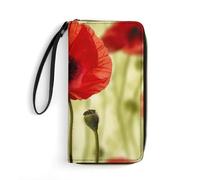 BBNMSJKS Cute Panda Print PU Leather Wristlet Wallet Slim Card Holder Organizer with Zipper Coin Pocket & Cash Slots for Women Men, Red Poppy Flower, 19.7x10.5cm, Modern