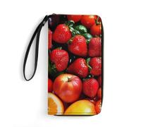 BBNMSJKS Cute Panda Print PU Leather Wristlet Wallet Slim Card Holder Organizer with Zipper Coin Pocket & Cash Slots for Women Men, Fresh Fruits and Vegetables, 19.7x10.5cm, Modern