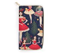 BBNMSJKS Cute Santa Claus Print Long Wallet for Women Men PU Leather Card Holder Organizer with Zipper Coin Pocket & Cash Slots, Women's Nutcracker Ballet Xmas Dance, 19.7x10.5cm, Modern